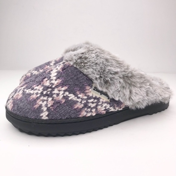 Dearfoams Womens Allison Textured Chenille Knit Scuff Slipper Aztec Small - Picture 2 of 7